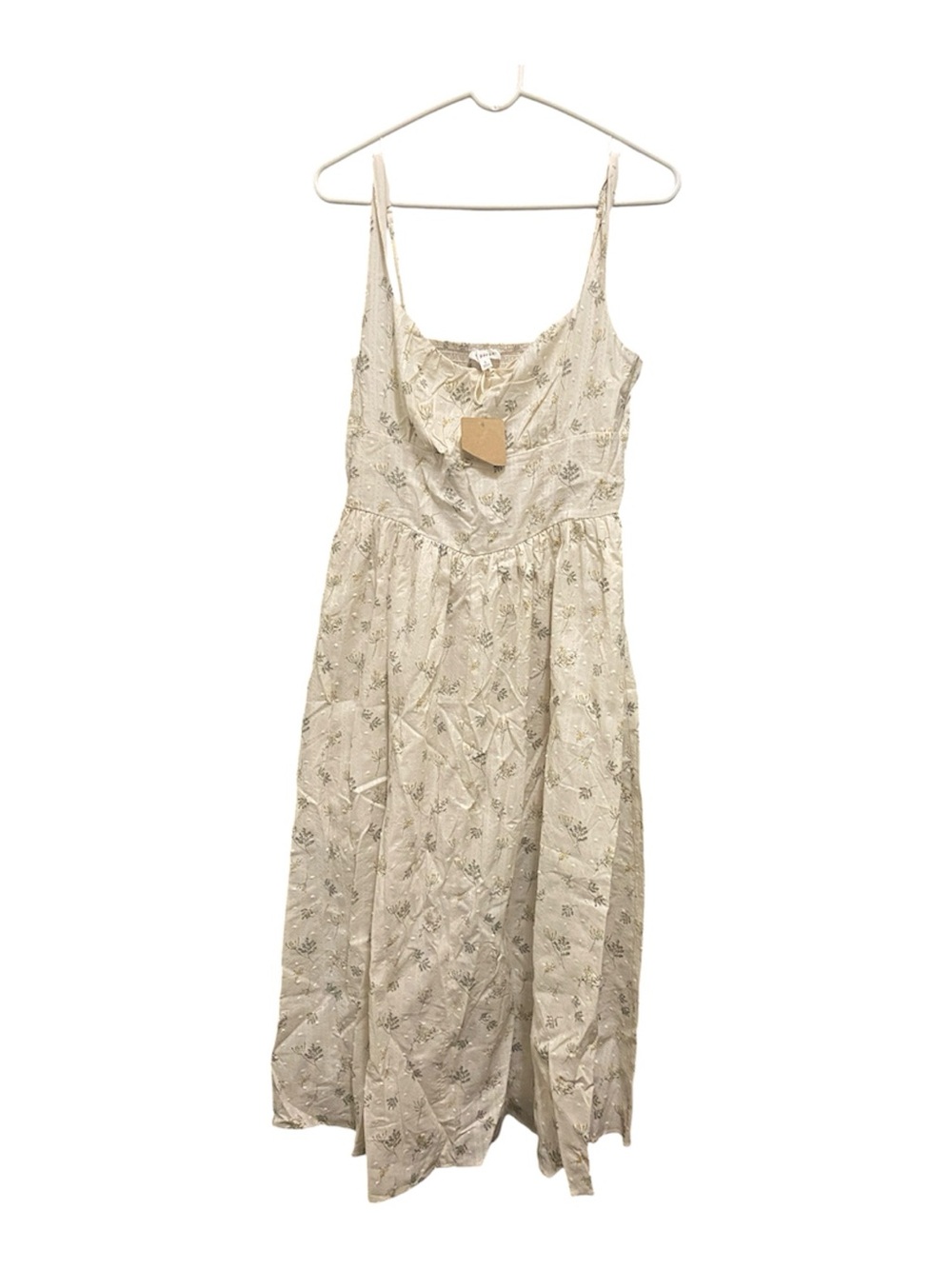 Blu Pepper Cream Floral Embroidered Spaghetti-Strap Midi Dress size large - Picture 4 of 10